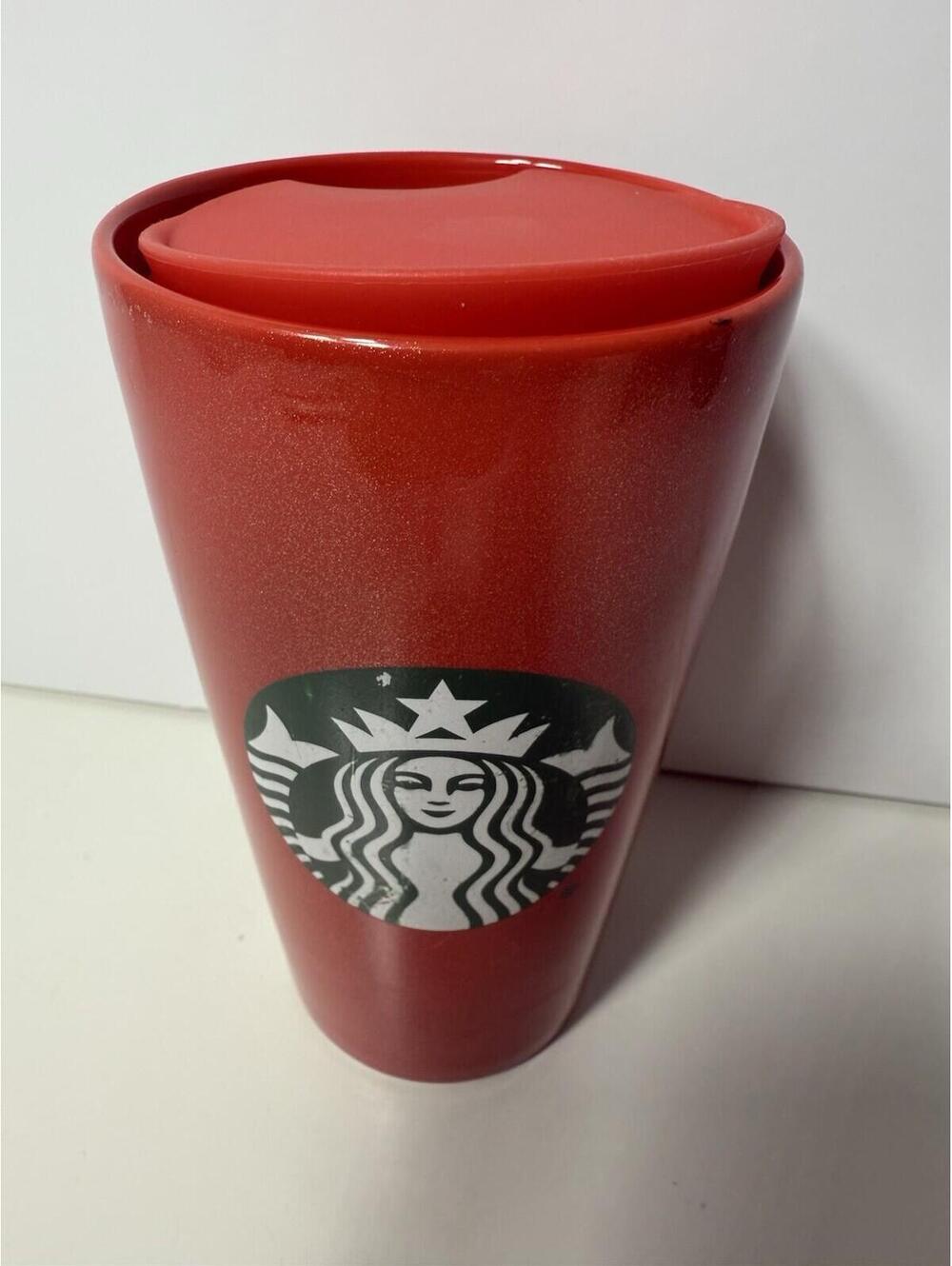 Starbucks 2020 Holiday Red Gold Glitter 12 Oz W/Lid Ceramic Coffee Mug Tumbler